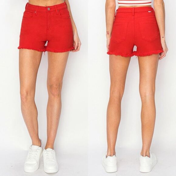 Risen Jeans Fiesta Red Denim Frayed Shorts size small NWT - Picture 9 of 9